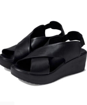 Bueno Naomi Black Leather Crossover Slingback Platform Wedge Sandals. Soft leath